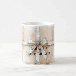 Cream White Silver Glitzy Glam Bow Birthday Kaffeetasse