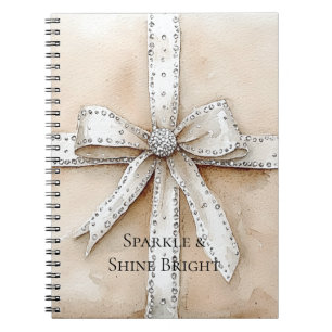 Cream White Silver Glitzy Glam Bow Notizblock