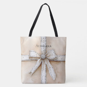 Cream White Silver Glitzy Glam Bow Tasche