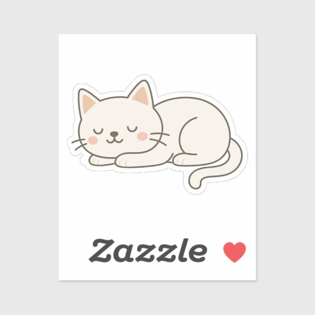 Cream White Sleeping Cat Sticker – Minimalist Cute (Blatt)