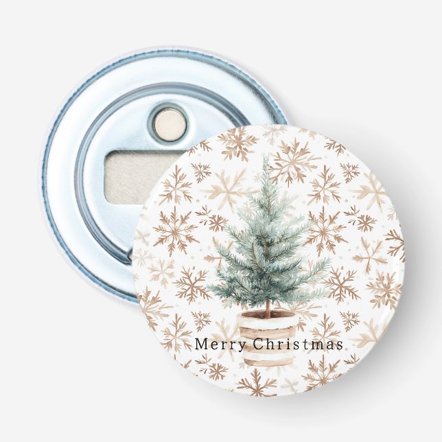 Cream White Snowflakes Christmas Tree  Flaschenöffner (Vorderseite)
