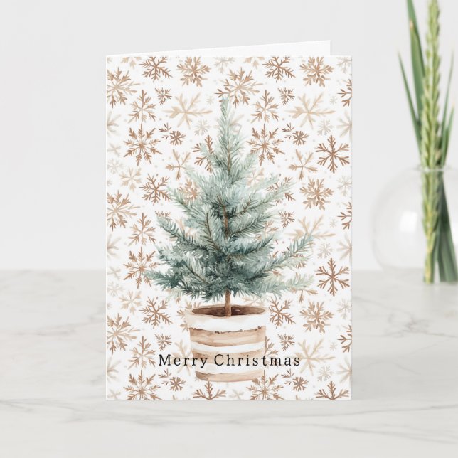 Cream White Snowflakes Christmas Tree  Karte (Vorderseite)
