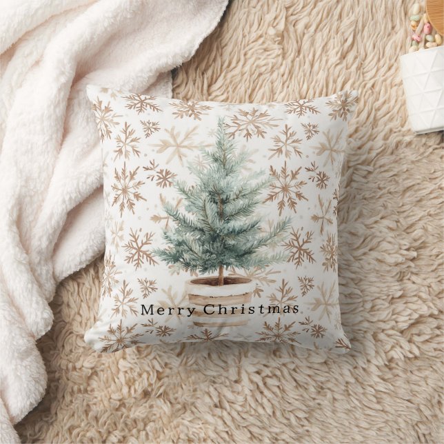 Cream White Snowflakes Christmas Tree  Kissen (Decke)