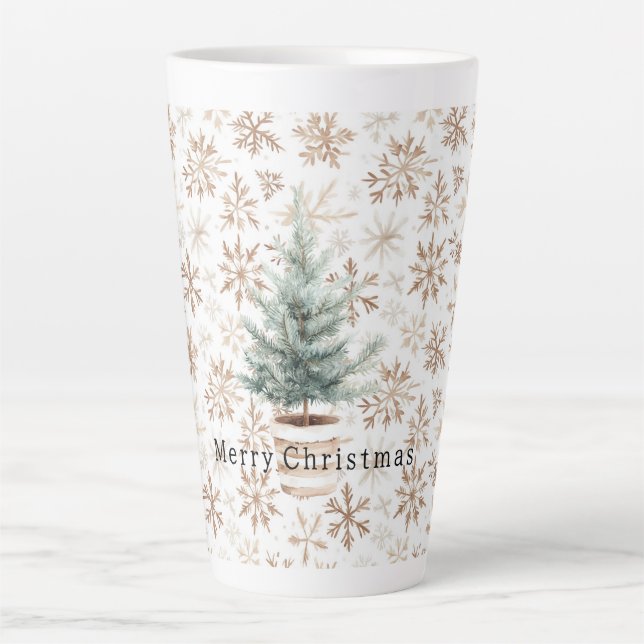 Cream White Snowflakes Christmas Tree Milchtasse (Vorderseite)