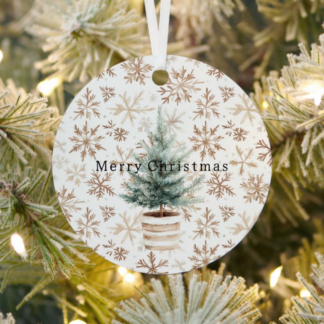 Cream White Snowflakes Christmas Tree  Ornament Aus Metall (InSitu)