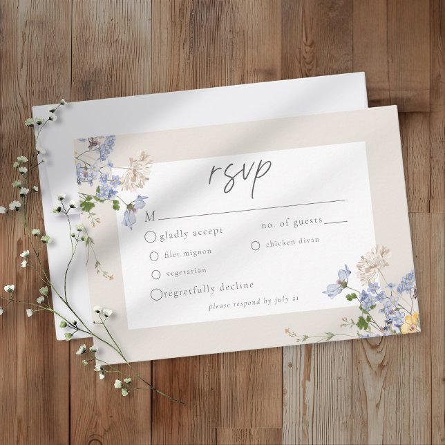 Cream Wildflower Garden Elegant Wedding RSVP Karte (Von Creator hochgeladen)