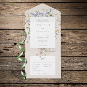 Cream-Wildflower-Garten Elegante Hochzeit All In One Einladung