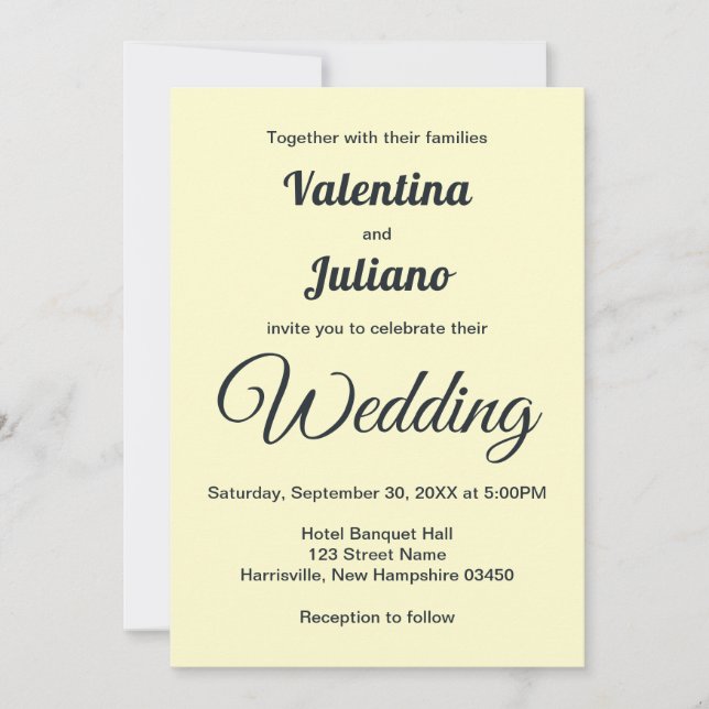 Cream With Slate Text Wedding Invitation (Devant)