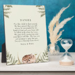 Cream Woodland Animal Gebet für Kind Fotoplatte<br><div class="desc">Individuelle Name Babyplakette. Christlich. Gebet für das Baby. Der Name der Person,  die betete. Waldtier. Creme.</div>