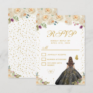 Creamfarbene Florale Dunkelhaarige Prinzessin Swee RSVP Karte