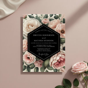Creamfarbene üppige Hochzeitsblumen Einladung