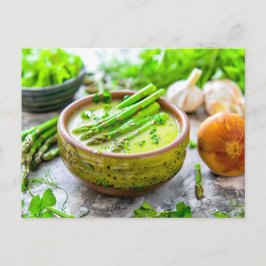 Creamy Asparagus Suppe mit Kräutern Feiertagspostkarte