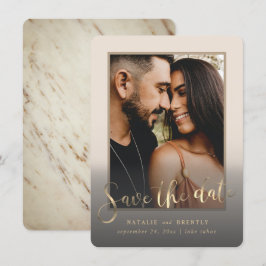 Creamy Beige Gold Script & Marble Foto Overlay Save The Date