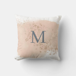 Creamy Blush Pink Blau und Gold Monogram Kissen