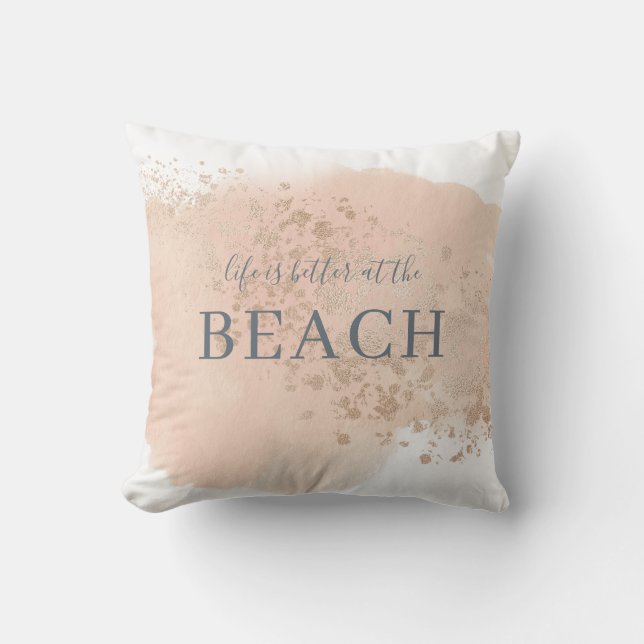 Creamy Blush Pink Blue and Gold Beach Kissen (Vorderseite)