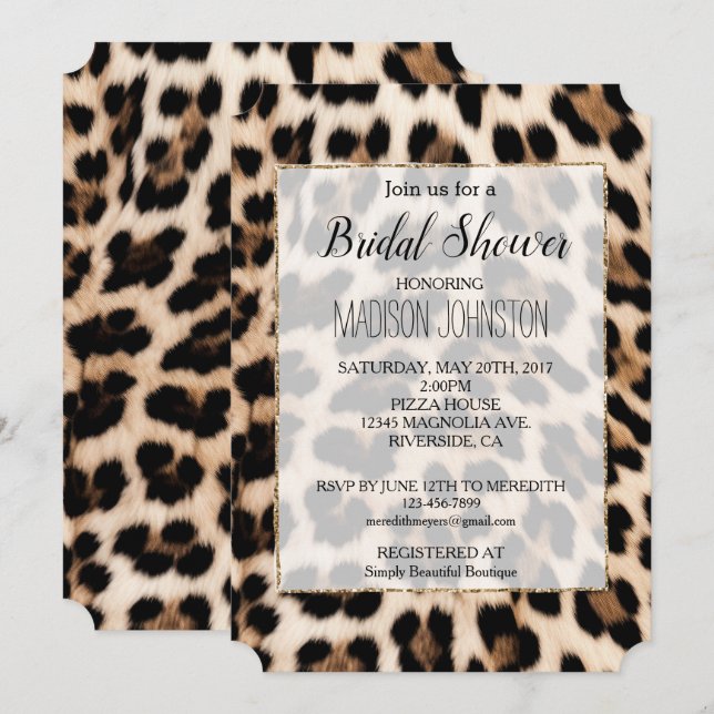 Creamy Brown Black Leopard Einladung (Vorne/Hinten)
