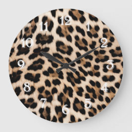 Creamy Brown Black Leopard Print Animal Wedding Große Wanduhr