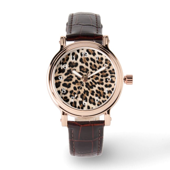 Creamy Brown Black Leopard Print Armbanduhr (Vorderseite)