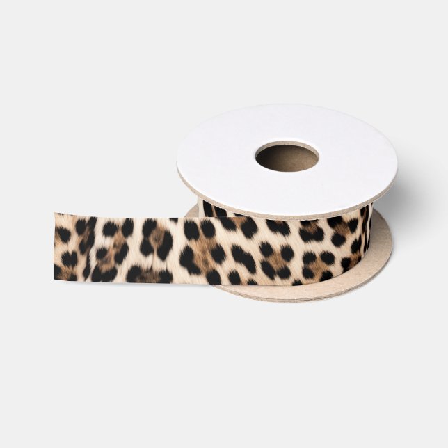Creamy Brown Black Leopard Print Satinband (Spule)