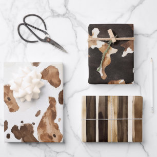 Creamy Brown Chocolate Cow Print Animal Birthday Geschenkpapier Set