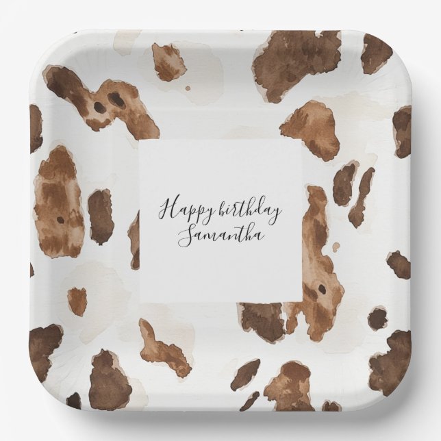 Creamy Brown Chocolate Cow Print Animal Birthday Pappteller (Vorderseite)
