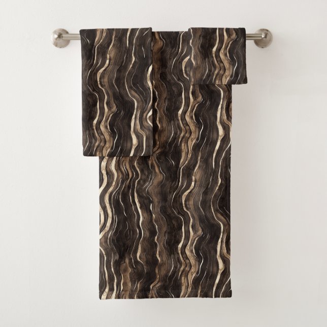 Creamy Brown Chocolate Gold Wavy Stripes  (En situation)