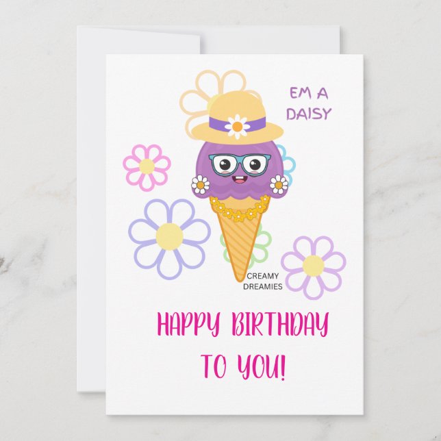 Creamy Dreamies Birthday Card girl EM A DAISY  Einladung (Vorderseite)