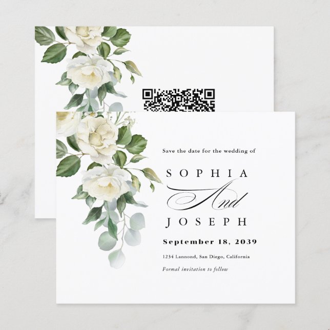 Creamy Floral Eucalyptus Wedding Save the date (Vorne/Hinten)