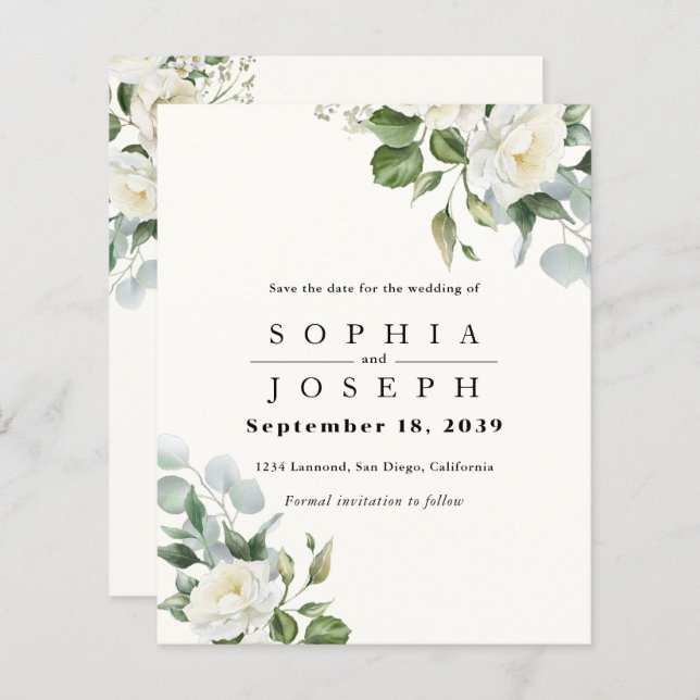 Creamy Floral Eucalyptus Wedding Save the date (Vorne/Hinten)