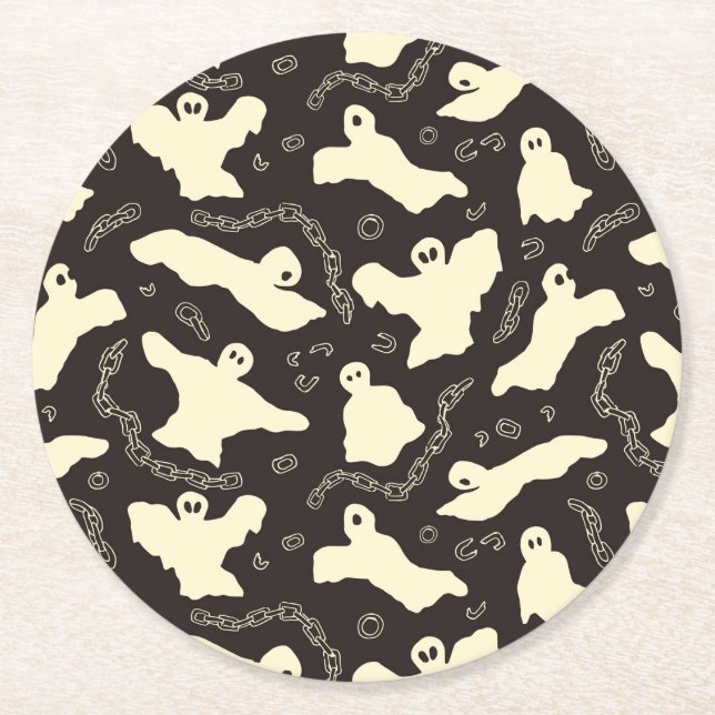 Creamy Ghosts - Halloween-Muster. Runder Pappuntersetzer (Vorderseite)
