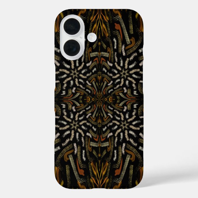 Creamy Golden Yellows Raked Pattern On Black iPhone 16 Hülle (Rückseite)