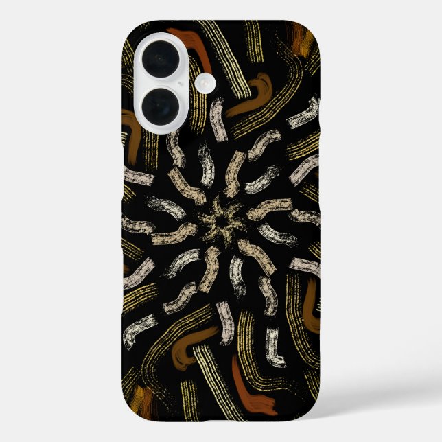 Creamy Golden Yellows Raked Pattern On Black iPhone 16 Hülle (Rückseite)