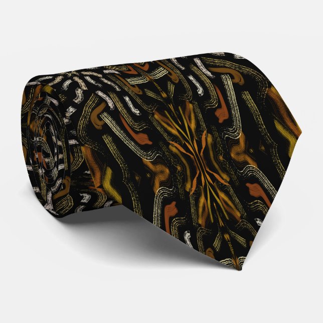 Creamy Golden Yellows Raked Pattern On Black Krawatte (Gerollt)