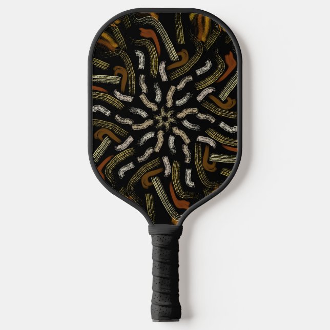 Creamy Golden Yellows Raked Pattern On Black Pickleball Schläger (Vorderseite)