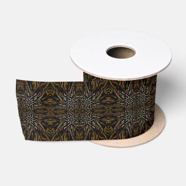 Creamy Golden Yellows Raked Pattern On Black Satinband (Spule)
