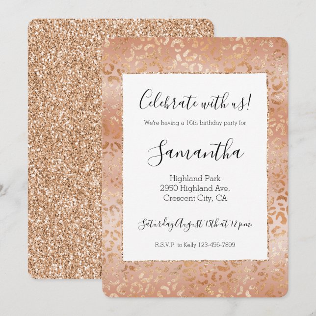 Creamy Peach Rose Blush Leopard Print Einladung (Vorne/Hinten)