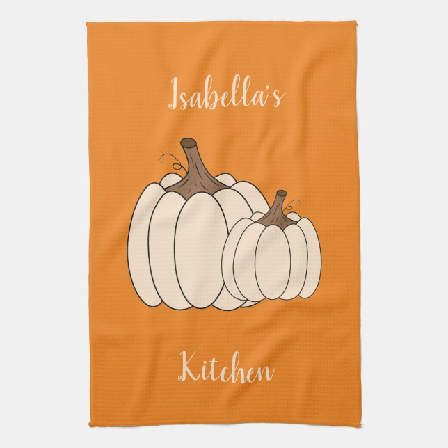 Creamy Pumpkins Orange Küchentuch mit Name (Vertikal)