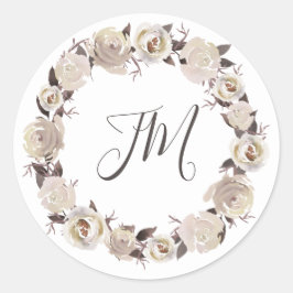 Creamy-Rose-Blumenkraut-Monogramm-Hochzeit Runder Aufkleber