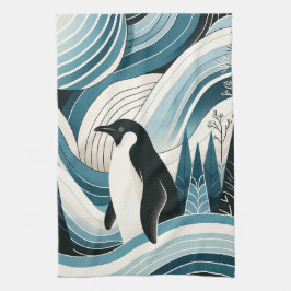 Creamy Sky Blue Pinguin im Eiswinterwald Geschirrtuch