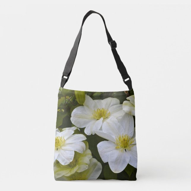 Creamy Soft White Clematis Blume Tragetaschen Mit Langen Trägern (Rückseite)