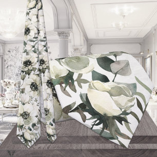 Creamy White Anemones Green Eucalyptus Wedding Krawatte