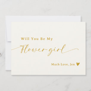 Creamy White Gold Script Flower Girl Vorschlag Car Einladung