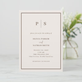 Creamy White Minimal and Chic Brown Border Wedding Einladung
