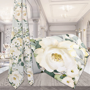 Creamy White Peony Wedding Sage Green Floral Krawatte