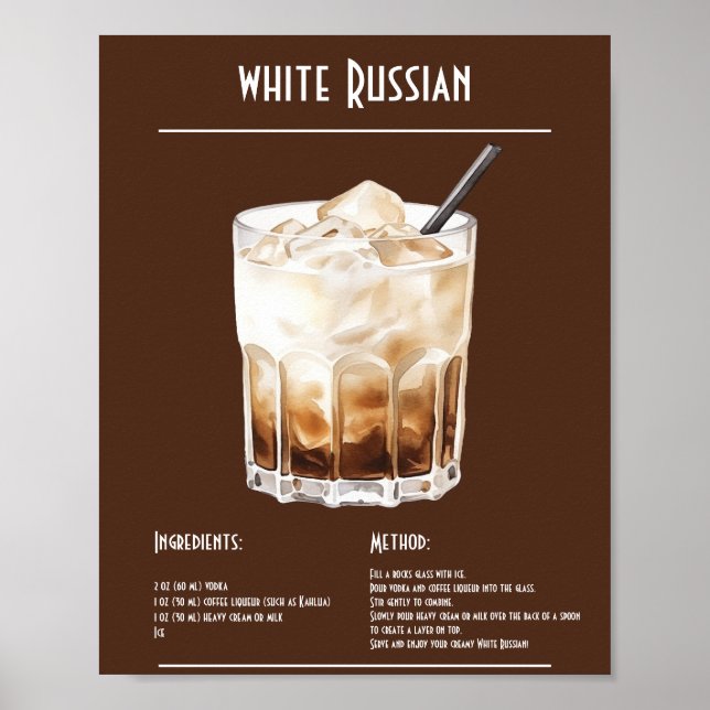 Creamy White Russian Recipe Bar Poster (Vorne)