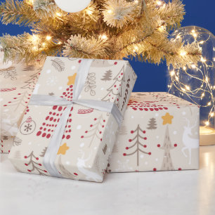Creamy White, Weihnachtsbaum und Hirsch Geschenkpapier