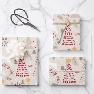 Creamy White, Weihnachtsbaum und Hirsch Geschenkpapier Set