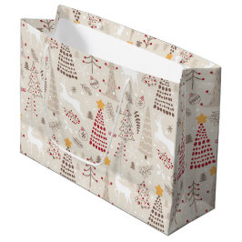 Creamy White, Weihnachtsbaum und Hirsch Große Geschenktüte