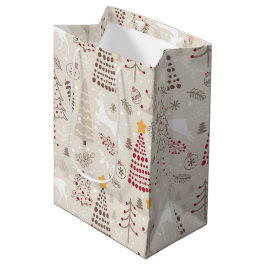 Creamy White, Weihnachtsbaum und Hirsch Mittlere Geschenktüte
