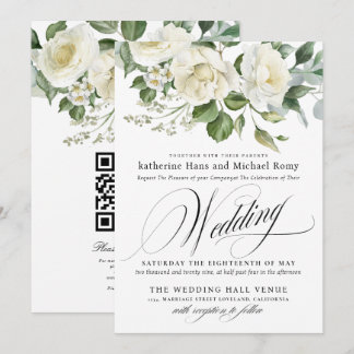 CreamyFloral Eucalyptus Script Calligraphy Wedding Einladung